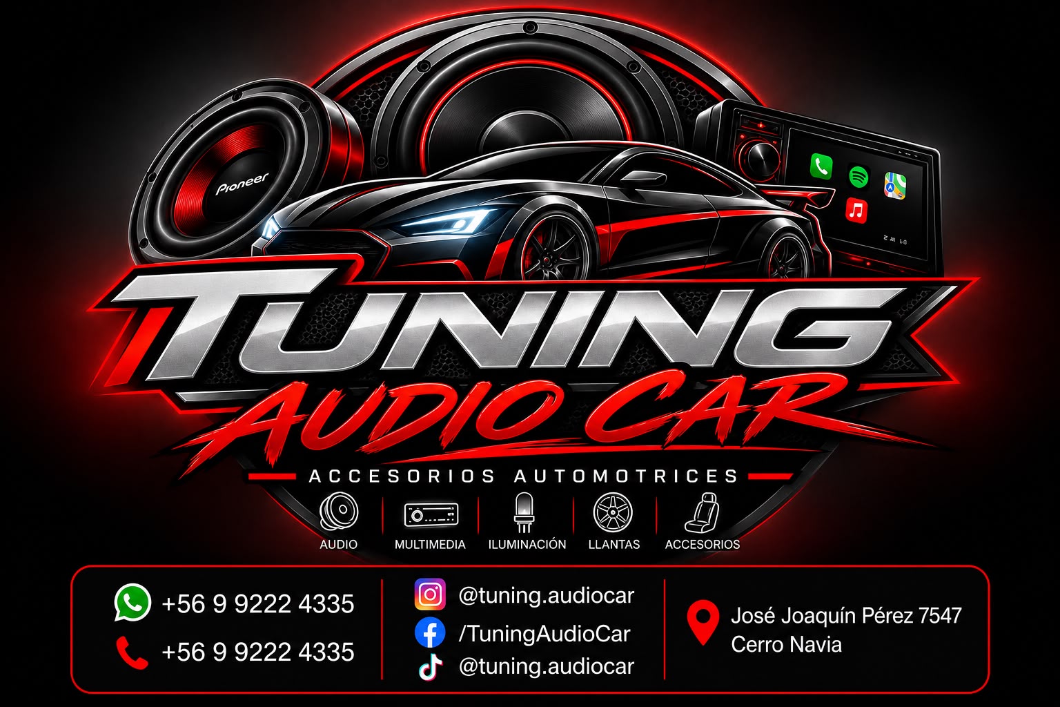Logo oficial de Tuning Audio Car con datos de contacto